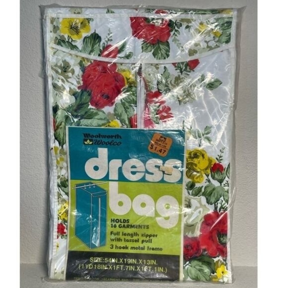 Vintage Woolworth Floral Vinyl Dress Bag NOS Jumbo Garment Storage‎ Cover Retro - Picture 2 of 7